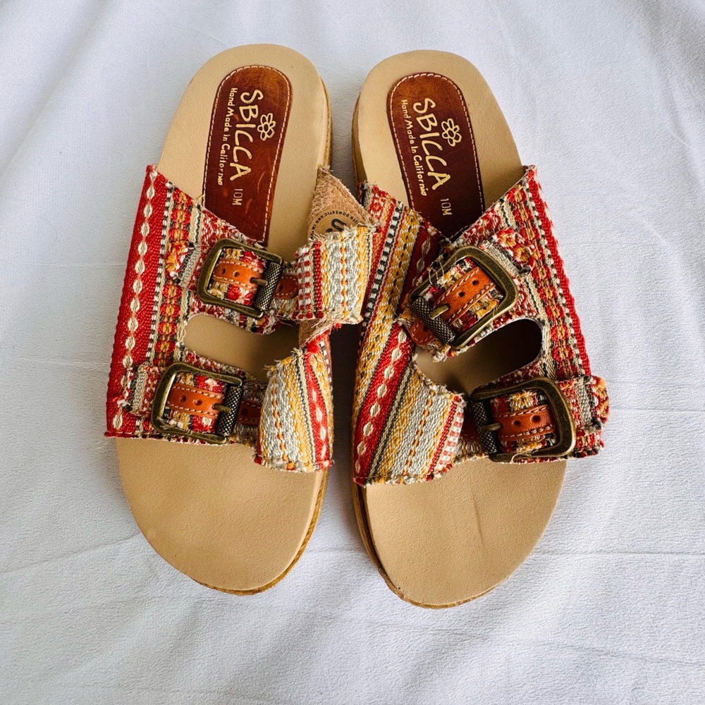 Sbicca Shawna Slide Sandal Women 10 Slip On‎ Buckle Boho handmade in California